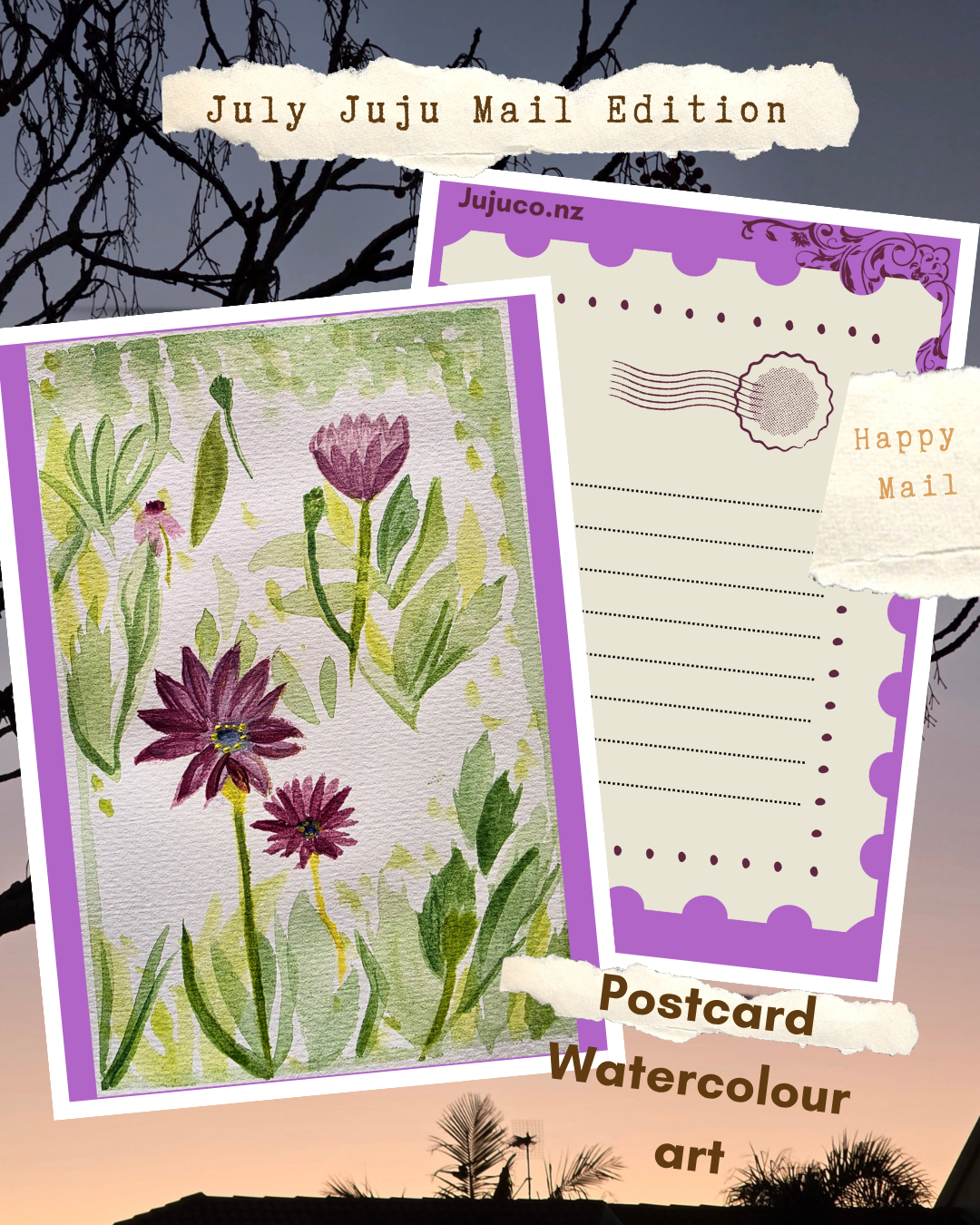 Purple Winter Flowers Postcard